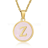 Natural Shell Initial Letter Pendant Necklace, with Golden Stainless Steel Cable Chains, Letter Z, 17.72 inch(45cm)(LE4192-22)