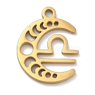 Real 18K Gold Plated 304 Stainless Steel Pendants, Laser Cut, Moon Phase with Constellation Charm, Pisces, 13x10x1mm, Hole: 1.2mm(STAS-R003-02G-01)