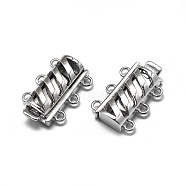 Anti-Tarnish Rhodium Plated 925 Sterling Silver Box Clasps, Multi-Strand Clasps, with 925 Stamp, Rectangle, Platinum, 16.5x11x4.5mm, Hole: 1.2mm(STER-L057-017P)