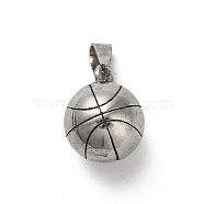 304 Stainless Steel Charms, Basketball Charm, Stainless Steel Color, 13.5x10.5x10.5mm, Hole: 6x3mm(STAS-Q343-07P)