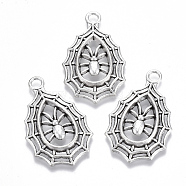 Tibetan Style Alloy Pendants, Lead Free & Cadmium Free, Spiders & Web, Antique Silver, 34.5x21x3.5mm, Hole: 2.5mm(X-TIBE-N010-13AS-RS)