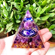 Orgonite Pyramid Resin Display Decorations, with Natural Amethyst Chips Inside, for Home Office Desk, 60x60mm(PW23053126856)