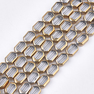 Electroplate Glass Beads Strands, Edge Plated, Rectangle, Clear, 9~9.5x6~6.5x3.5mm, Hole: 1mm, about 28pcs/strand, 10.6 inch(X-EGLA-S188-08G)