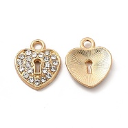 Alloy Crystal Rhinestone Charms, Heart Lock Charm, Light Gold, 14x13x3mm, Hole: 1.8mm(FIND-G048-35KCG)