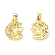 Rack Plating Brass Micro Pave Clear Cubic Zirconia Pendants, Cadmium Free & Lead Free, Long-Lasting Plated, Moon with Star Charm, Real 18K Gold Plated, 16.5x14x2.5mm, Hole: 4x3.5mm(KK-C011-08G)