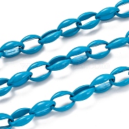Spray Painted Alloy Cable Chains, Cadmium Free & Lead Free, with Spool, Unwelded, Dodger Blue, Links: 16x11.5x5.5mm(LCHA-L001-02G)
