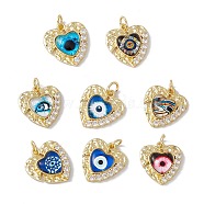 Brass Micro Pave Clear Cubic Zirconia Pendants, with Resin and Jump Rings, Lead Free & Cadmium Free, Heart with Eye, Real 18K Gold Plated, Mixed Color, 20.5x19x4.5mm, Hole: 4mm(KK-I692-02G)