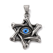 304 Stainless Steel Pendants, with Resin Evil Eye, Antique Silver, Star of David, 47.5x36.5x6.5mm, Hole: 10x6.5mm(STAS-U021-07AS-02)