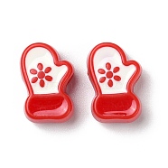 Christmas Decorations Theme Opaque Acrylic Bead with Enamel, White, Gloves, 22x15x9mm, Hole: 3.5mm(X-OACR-Z021-01E)