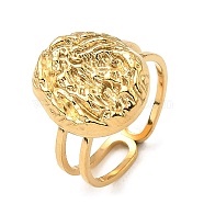 304 Stainless Steel Open Cuff Rings, Textured Oval, Real 18K Gold Plated, US Size 6 1/2(16.9mm)(RJEW-Z018-19G)