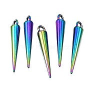 Alloy Pendants, Cadmium Free & Nickel Free & Lead Free, Cone, Rainbow Color, 25x4mm, Hole: 2mm(PALLOY-N163-012-NR)