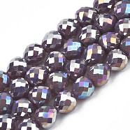 Electroplate Opaque Solid Color Glass Beads Strands, AB Color Plated, Faceted, Strawberry, Purple, 6x6mm, Hole: 1.4mm, about 100pcs/strand, 24.02 inch(61cm)(EGLA-N002-26-A08)