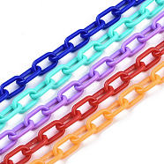Handmade Opaque Acrylic Paperclip Chains, Drawn Elongated Cable Chains, Mixed Color, 13x7.5x2mm, 19.88 inch(50.5cm)/strand(KY-S166-002)