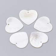 Freshwater Shell Pendants, Heart, Seashell Color, 26~27x27~28x1~2mm, Hole: 1mm(X-SHEL-S269-76)