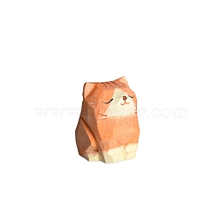 Wooden Carved Display Decorations, Figurine Home Office Decoration, Cat Shape, 40x35x25mm(PW-WGDF808-02)