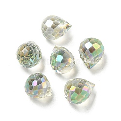 Electroplate Glass Beads, Faceted, Half Rainbow Plated, Teardrop, Lime Green, 9.5x8mm, Hole: 1.2mm(EGLA-A041-02-HR04)