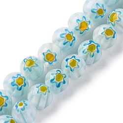 Handmade Millefiori Lampwork Beads Strands, Round, Light Cyan, 8mm, Hole: 0.7mm, about 48pcs/strand, 14.37''(36.5cm)(LAMP-G164-05I)