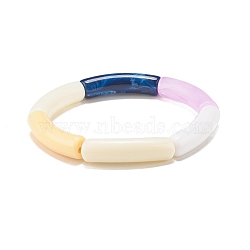 Acrylic Curved Tube Beaded Stretch Bracelet, Chunky Bracelet for Women, Plum, Inner Diameter: 2-1/8 inch(5.3cm)(BJEW-JB07980-01)