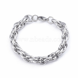 304 Stainless Steel Rope Chain Bracelets, with Lobster Claw Clasps, Stainless Steel Color, 8-5/8 inch(22cm)(BJEW-L673-003-P)