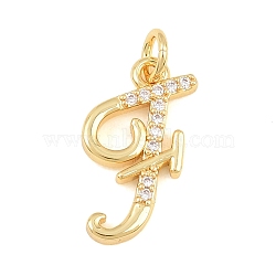 Brass Micro Pave Clear Cubic Zirconia Pendants, Letter Charms, Cadmium Free & Lead Free, Real 18K Gold Plated, Letter F, 17.5x9x2mm, Hole: 5mm(CU-CBA7939-01F-G)