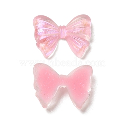 Transparent Epoxy Resin Cabochons, Bowknot with Glitter Powder, Pink, 13x17x4mm(X-CRES-Z002-07)
