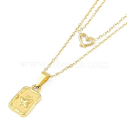 Ion Plating(IP) 304 Stainless Steel Double Layer Heart & Butterfly Pendant Necklaces for Women, Golden, 18.07 inch(45.9cm)(NJEW-K276-10G)