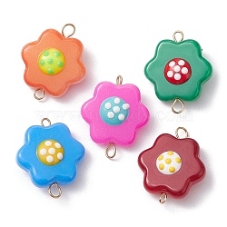 Glass Enamel Flower Connector Charms, with Golden Tone 304 Stainless Steel Double Loops, Mixed Color, 24x19.5x4.5mm, Hole: 2.5mm(PALLOY-JF02514)