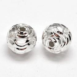 Fancy Cut 925 Sterling Silver Round Beads, Silver, 6mm, Hole: 1.2mm, about 75pcs/20g(STER-F012-08C)