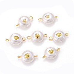Eco-Friendly Plastic Imitation Pearl Beads Link Connectors, with Alloy Cabochons and Iron Eye Pins, Mixed Pattern, White, 19x12x7mm, Hole: 2mm(PALLOY-JF00654)