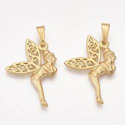 304 Stainless Steel Pendants, Fairy, Golden, 32x22x2.5mm, Hole: 8x4mm(STAS-T045-33G)