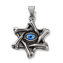 304 Stainless Steel Pendants, with Resin Evil Eye, Antique Silver, Star of David, 47.5x36.5x6.5mm, Hole: 10x6.5mm(STAS-U021-07AS-02)