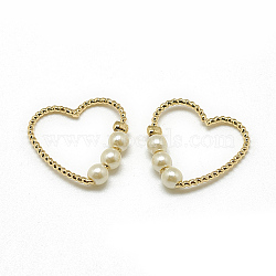 Brass Linking Rings, with ABS Plastic Imitation Pearl, Heart, Real 18K Gold Plated, 15x15x3mm, Inner Measure: 13x11mm(KK-T032-069G)