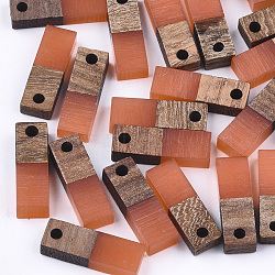 Resin & Walnut Wood Pendants, Rectangle, Coral, 17x5.5x3~3.5mm, Hole: 1.5mm(RESI-S358-19J)