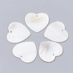 Freshwater Shell Pendants, Heart, Seashell Color, 26~27x27~28x1~2mm, Hole: 1mm(X-SHEL-S269-76)