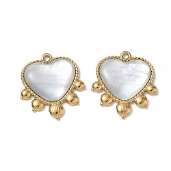 Natural Freshwater Shell Pendants, Heart Charm, with 304 Stainless Steel Findings, Ion Plating(IP), Long-Lasting Plated, 26x23.5x4mm, Hole: 1.8mm(SA-CBA11D7-22A-G)