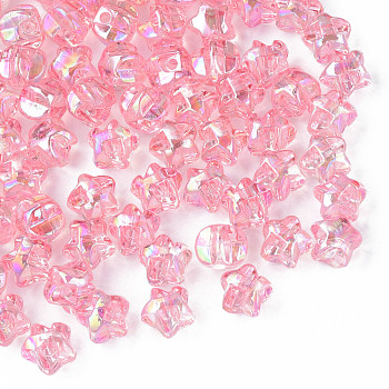 1-Hole Transparent Acrylic Buttons, AB Color Plated, Star, Pink, 13.5x14x11.5mm, Hole: 2.5mm, about 460pcs/500g