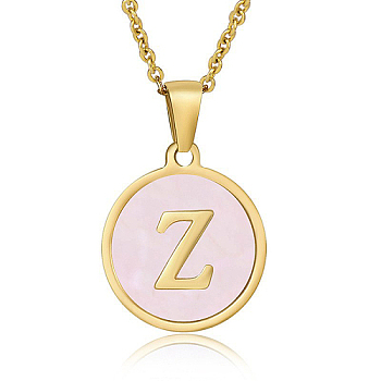 Natural Shell Initial Letter Pendant Necklace, with Golden Stainless Steel Cable Chains, Letter Z, 17.72 inch(45cm)