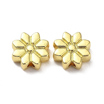 Rack Plating Alloy Beads, Long-Lasting Plated, Lead Free & Cadmium Free, Flower, Real 18K Gold Plated, 9x9x3mm, Hole: 1.6mm