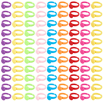 200Pcs Acrylic Open Cuff Ring Components, Plain Pad Ring Settings, Flat Round, for Kids, Mixed Color, Inner Diameter: 14mm, Tray: 9mm