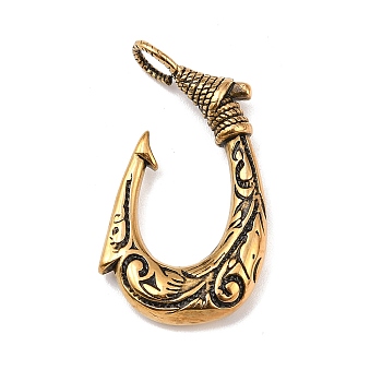 304 Stainless Steel Pendants,  Fishhook Shape Charms, Ion Plating(IP), Antique Golden, 36x19x5mm, Hole: 5x4mm