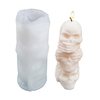 DIY Halloween Theme Skull-shaped Candle Making Silicone Statue Molds, Portrait Sculpture Resin Casting Molds, Clay Craft Mold Tools, White, 5x4.2x10.35cm