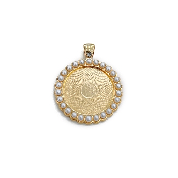 Alloy with Imitation Pearl Pendants Cabochon Settings, Flat Round, Golden, 25mm