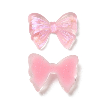 Transparent Epoxy Resin Cabochons, Bowknot with Glitter Powder, Pink, 13x17x4mm