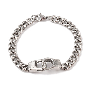 Non-Tarnish 304 Stainless Steel Handcuffs Link Chain Bracelets for Men, Stainless Steel Color, 9-1/8 inch(23cm)