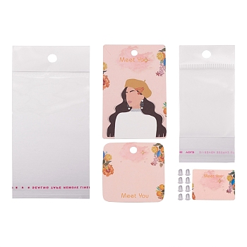 Kissitty 180Pcs Paper Jewelry Display Cards, with 400Pcs Plastic Ear Nuts, 180Pcs Rectangle Cellophane Bags, Mixed Color, Paper Cards: 180Pcs