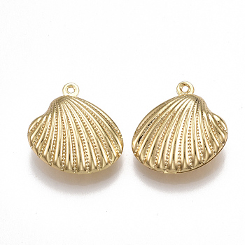 Brass Pendants, Scallop Shell Shape, Real 18K Gold Plated, 19x19x7mm, Hole: 1mm