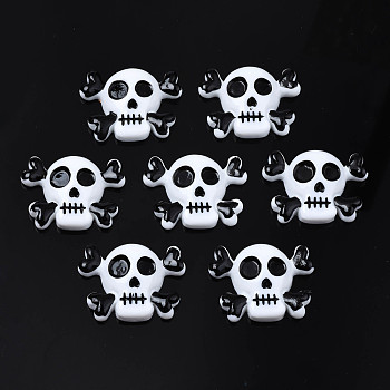 Opaque Resin Cabochons, Halloween Style, Skull, White, 21x28x7.5mm