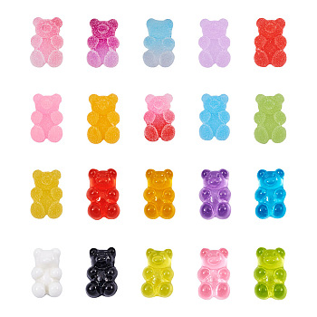 100Pcs 20 Colors Flatback Resin Cabochons, Bear, Mixed Color, 5pcs/color