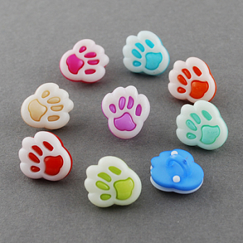 Acrylic Shank Buttons, 1-Hole, Dyed, Paw, Mixed Color, 13x12x8mm, Hole: 4x2mm