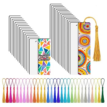 DIY Sublimation Blank MDF Wood Bookmarks, Rectangle Heat Transfer Bookmark, with Tassel Pendant, for Party Favor, Gift, Mixed Color, Bookmark: 94~144x28~29mm, 30pcs